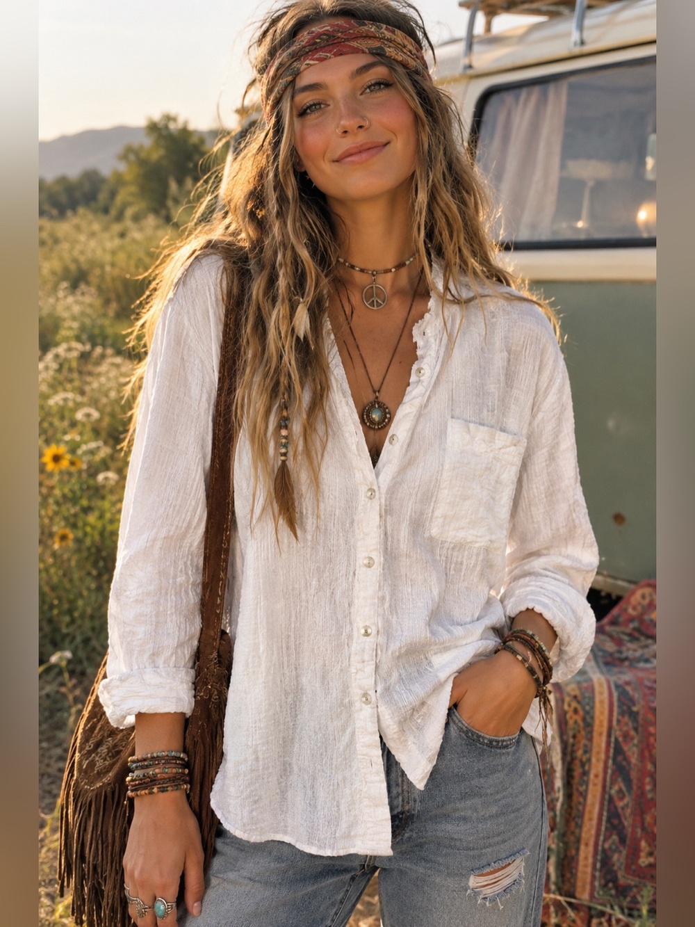 We The Free White Textured Relaxed Button-Down Shirt
